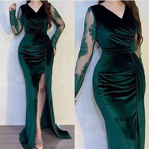 Green Mermaid long formal dress Prom Party Dress     S1275