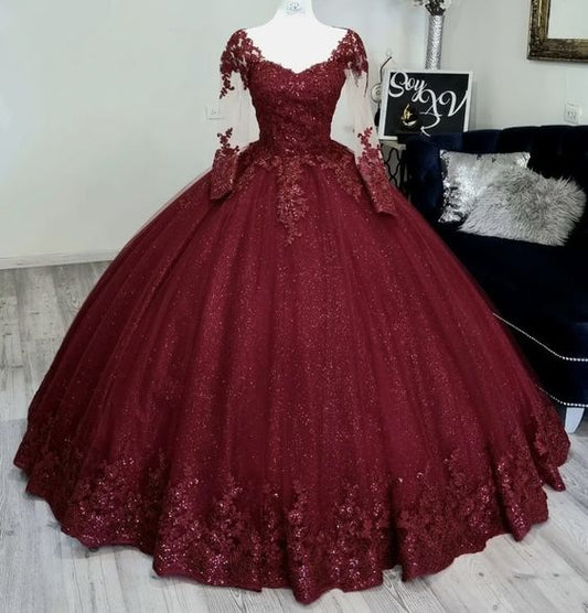 Burgundy Ball Gown Prom Dresses 2023 Prom Gowns    S1800