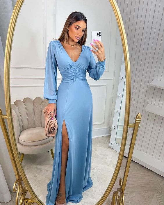 Blue prom dresses 2023 evening dresses formal dresses   S1546