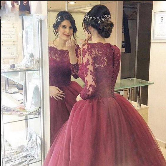 Custom Made Lace Prom Dress,Long Sleeves Dress,Floor Length Party Dress,High Quality Evening Dresses  S1884