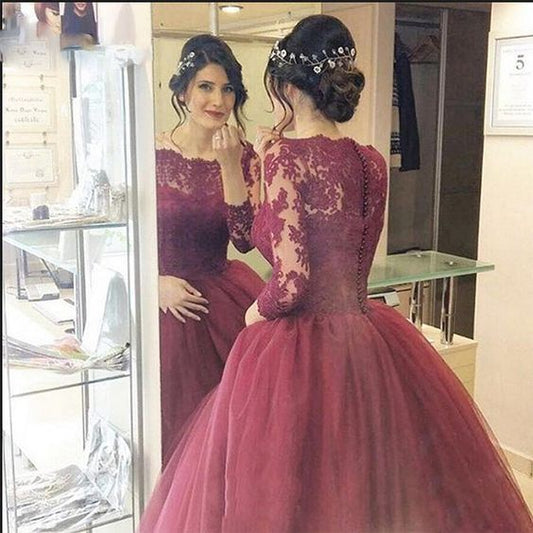 Custom Made Lace Prom Dress,Long Sleeves Dress,Floor Length Party Dress,High Quality Evening Dresses  S1884