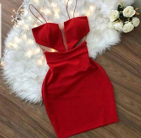 Red Spaghetti Strap Short Homecoming Dress    S1735