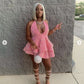 Pink Cocktail Dresses A-Line V-Neck Shiny Sequin Homecoming Dresses    S2035