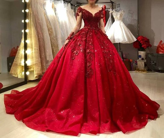 Red Gorgeous Lace Evening Dresses Long Prom Dresses Wedding Dress  S1599