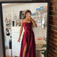 wedding guest dress floor length dress dark red prom dress        S1401