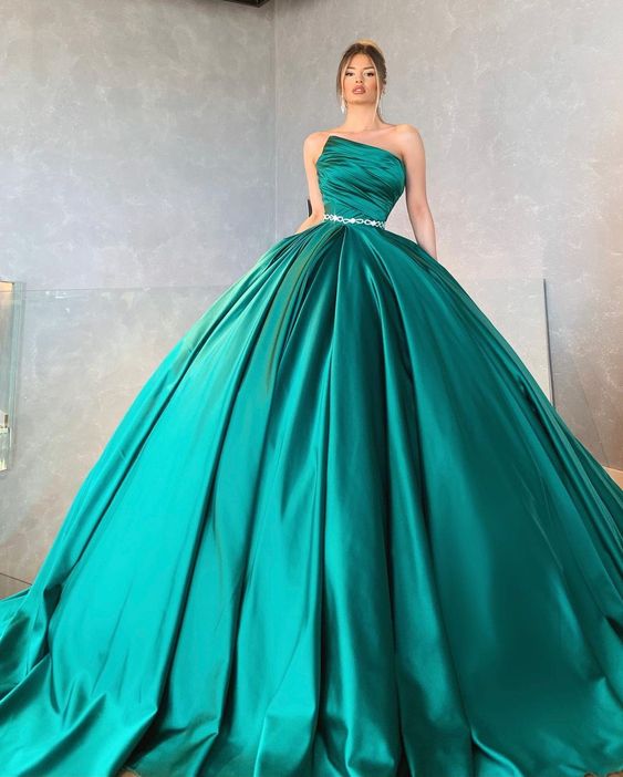 Green Ball Gown Evening Dress Floor Length Prom Dress   S1653