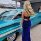Sparkly Long Royal Blue Prom Dresses Sequins Sleeveless Formal Gowns Cheap     S2326