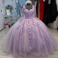 Vintage Ball Gown Lavender Lace Tulle Prom Dresses     S2240