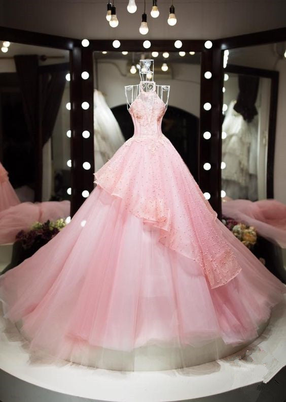 Pink Ball Prom Dresses,Evening Dresses,Winter Formal Dresses    S1928