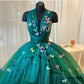 Green Tulle Ball Gown Layered Evening Dress Floor Length High Low Dress With Butterfly Cross Prom Dress Floor Length Dress  S1648