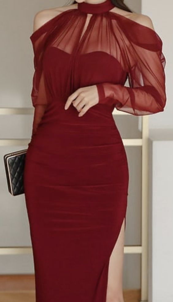 Burgundy long formal dress Prom Party Dress     S1273