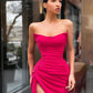 Sexy Mermaid Strapless Hot Pink Long Prom Dresses with Slit     S2270