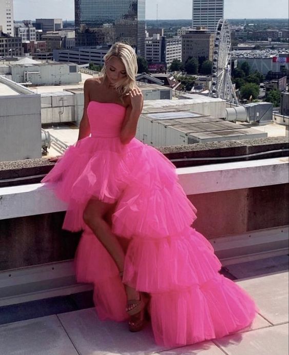 New Arrival A-Line Tiered Tulle Prom Dress, Long Evening Dress     S991