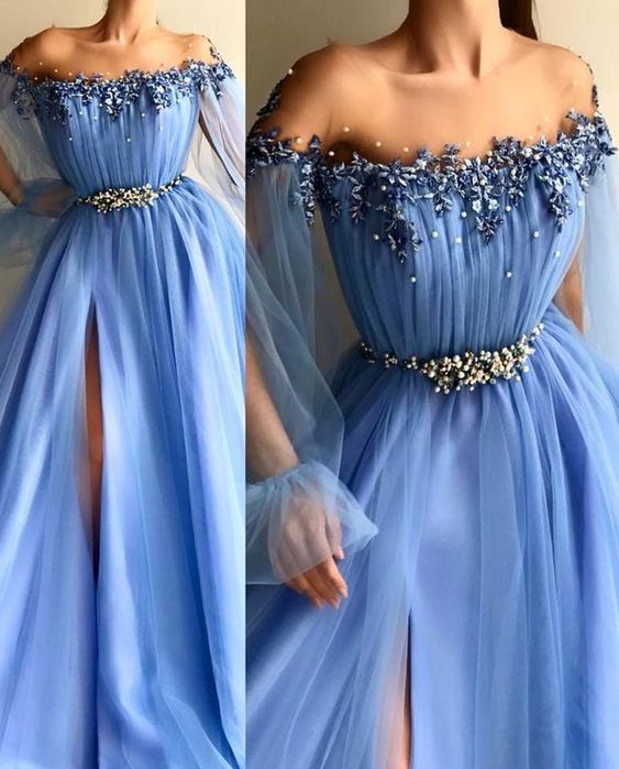 Blue Tulle Prom Dresses, A-Line Tulle Party Evening Dresses       S2222