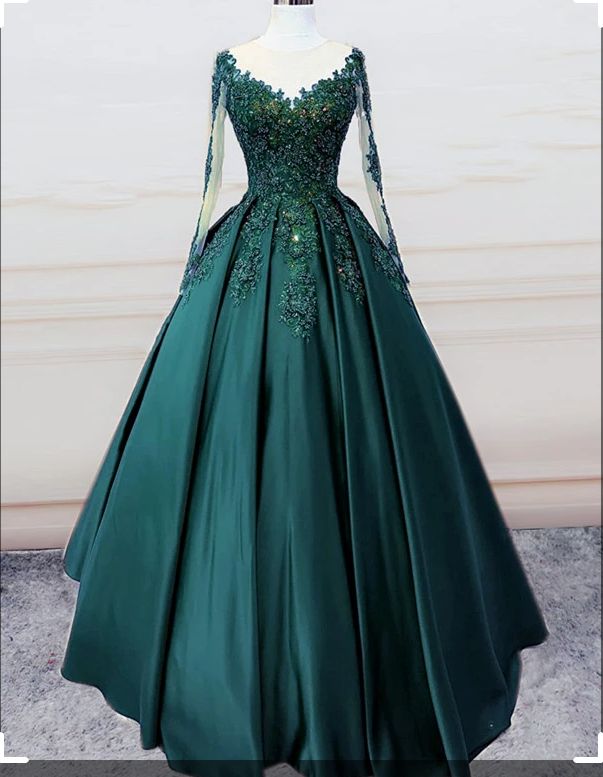 Emerald Green Long Sleeve Quinceanera Dresses Ball Gown Plus Size 15 Junior Prom Dress S2008