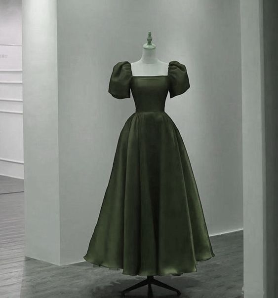 Puff sleeve Uinque Green Prom Dress Evening Dress     S1208