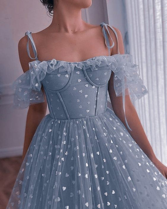 Sky Blue Tulle Prom Dresses Formal Evening Dresses       S2211