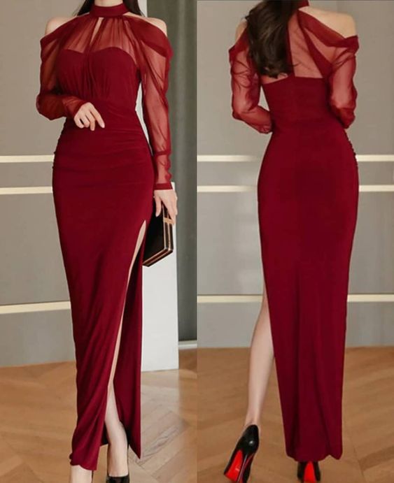 Burgundy long formal dress Prom Party Dress     S1273