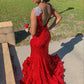 Mermaid Sleeveless Red Sequined Prom Dress    S1577