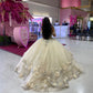 Champagne quince dress with flowers corest sweet16 dress off the shoulder ball gown    S2316