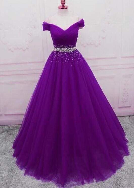 Purple Beads Long Prom Dress     S1041