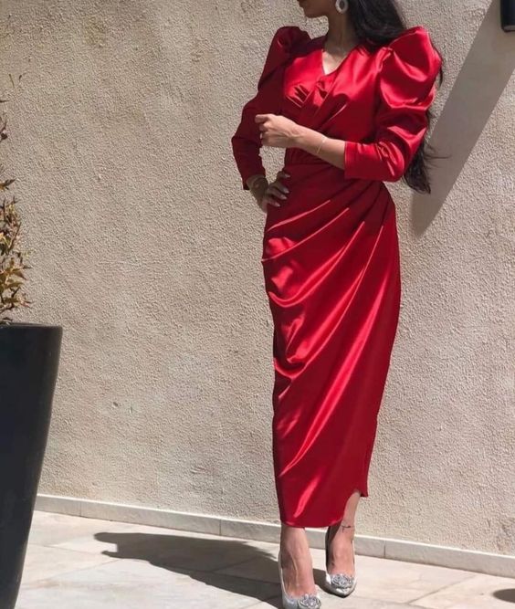 Long Sleeves Red Prom Dresses Beautiful Gowns For Ladies      S1252