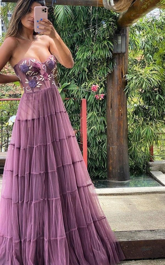 Gorgeous A Line Embroidery Prom Dresses,Lace Long Prom Dresses Formal Beads Evening Dresses     S1954