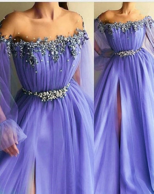 Purple Tulle Prom Dresses, A-Line Tulle Party Evening Dresses       S2218