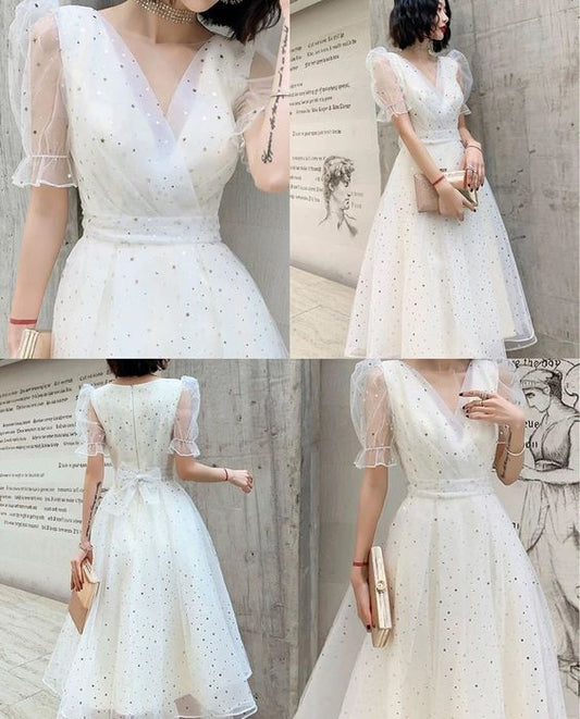 White Prom Dress, White Evening Dress     S2191