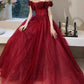 Burgundy Tulle Prom Gown Evening Dress     S875