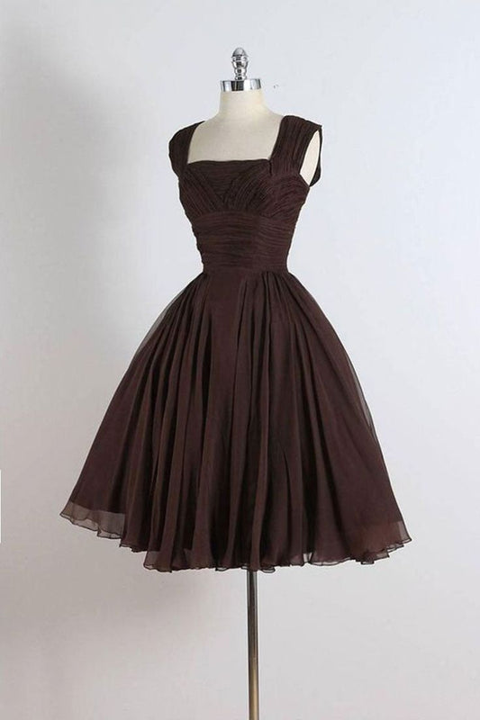 Unique chiffon retro short dark brown prom dress, short cocktail dress    S924