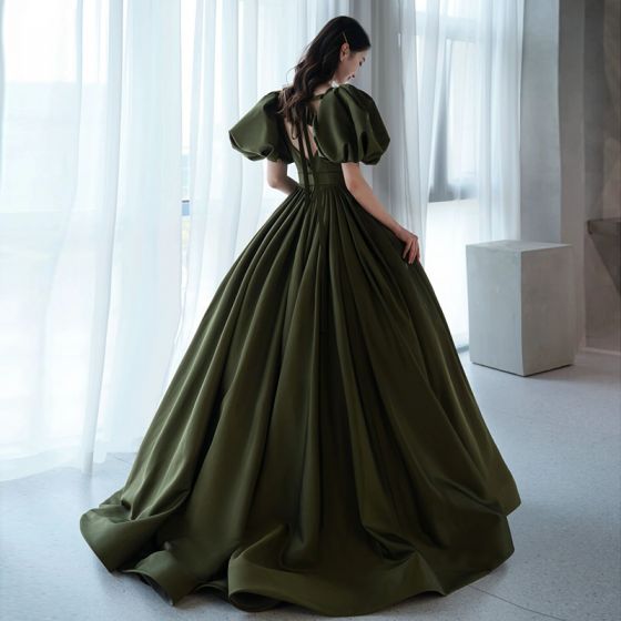 Classic Satin Quinceanera Dress, Green evening dress with belt     S1278