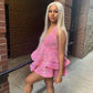 Pink Cocktail Dresses A-Line V-Neck Shiny Sequin Homecoming Dresses    S2035