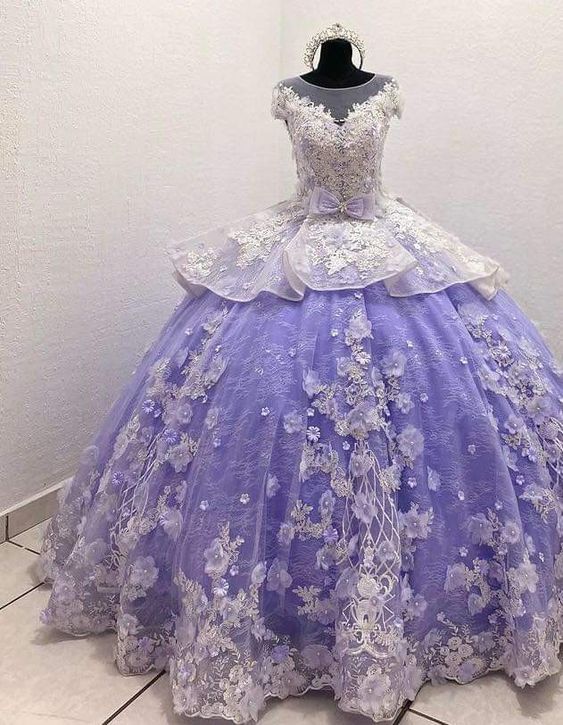 Long Ball Gown Prom Dress, Quinceanera Dresses,  Lace Appliques Dress   S1840