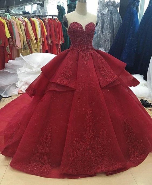 Burgundy Ball Gown Long Prom Dresses, Amazing Evening Dresses    S1893