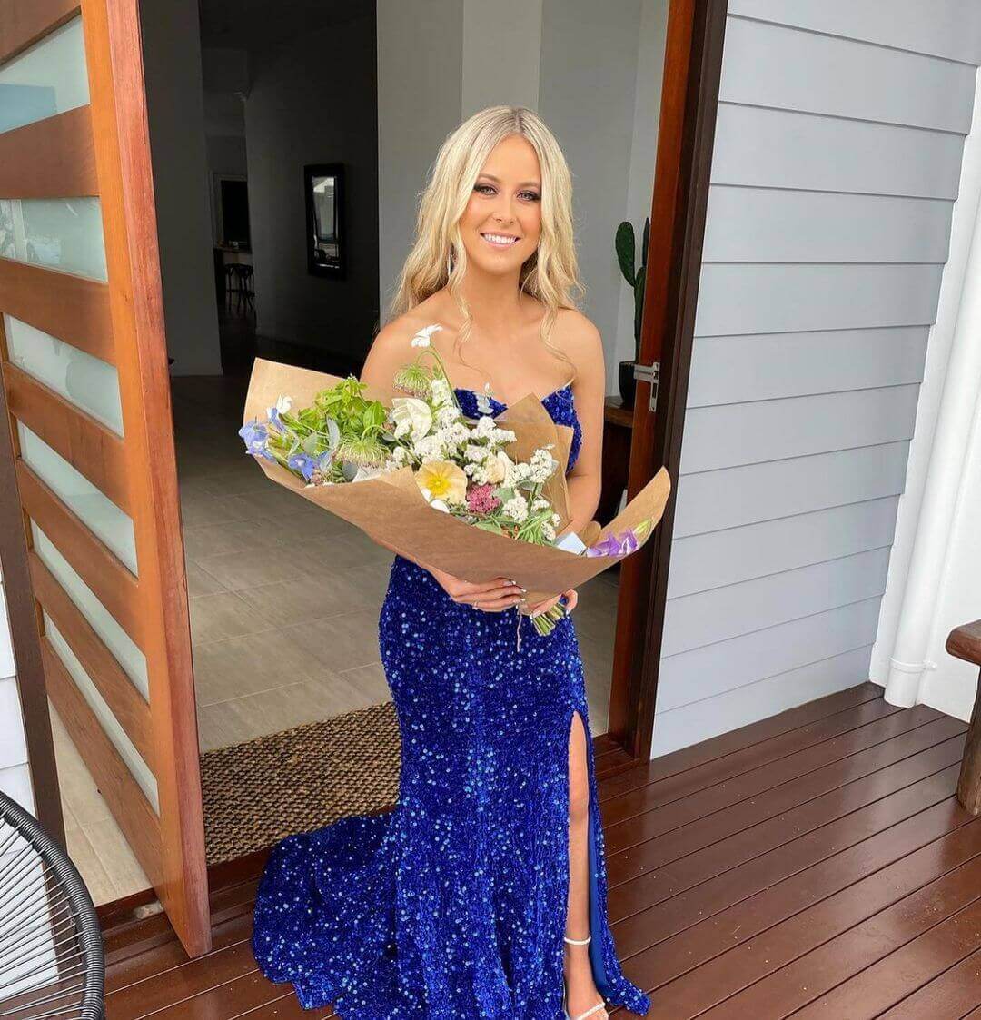 Sparkly Long Royal Blue Prom Dresses Sequins Sleeveless Formal Gowns Cheap     S2326