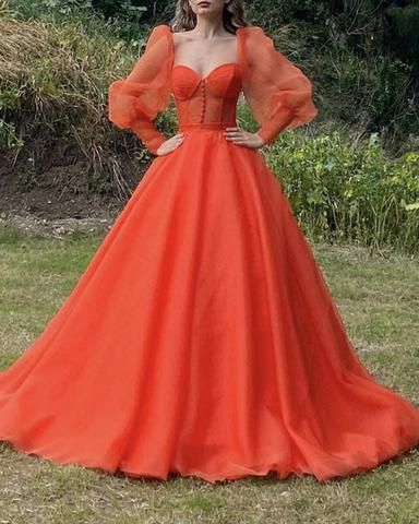 Ball Gown Organza Dresses Sweetheart Corset With Puffy Sleeves     S1746