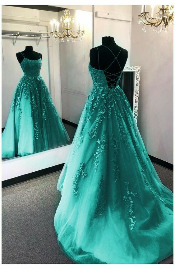 elegant tulle and lace prom dress with appliques    S656