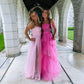 Hot Pink Tulle Spaghetti Straps Prom Dress, Floor Length Tulle Formal Dress    S864