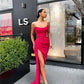 Sexy Mermaid Strapless Hot Pink Long Prom Dresses with Slit     S2270