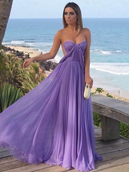 A-line Sweetheart Chiffon Floor-length Ruffles Prom Dresses    S1054