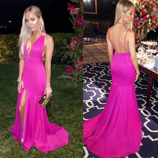 hot pink prom dress Mermaid Long Prom Evening Dresses      S2204