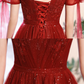 Burgundy V Neck Tulle Lace Long Prom Dress Burgundy Formal Dress   S2279