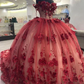 New Off The Shoulder 3D Flowers Emerald Green/ Burgundy Quicneanera Dress Sweet 15 Party Dress   S1804