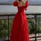 Red Short Sleeves Tulle Prom Dress Party Dress, Red Evening Gown Formal Dresses     S2424