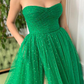 Strapless Green Long Tulle Prom Dresses, Strapless Green Long Tulle Formal Evening Dresses      S2095