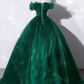 Green tulle off shoulder long prom dress green tulle formal gown     S1769
