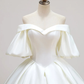 Simple Off-Shoulder Short Sleeves Wedding Dress Satin Chapel Train Ball Gown Bridal Dress     S1935