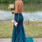 Mermaid Backless Blue Tulle Lace Long Prom Dresses, Blue Lace Formal Dresses, Mermaid Blue Evening Dresses     S2428