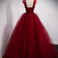 Burgundy Sweetheart Tulle Long Prom Dress, Burgundy Evening Dress     S1895